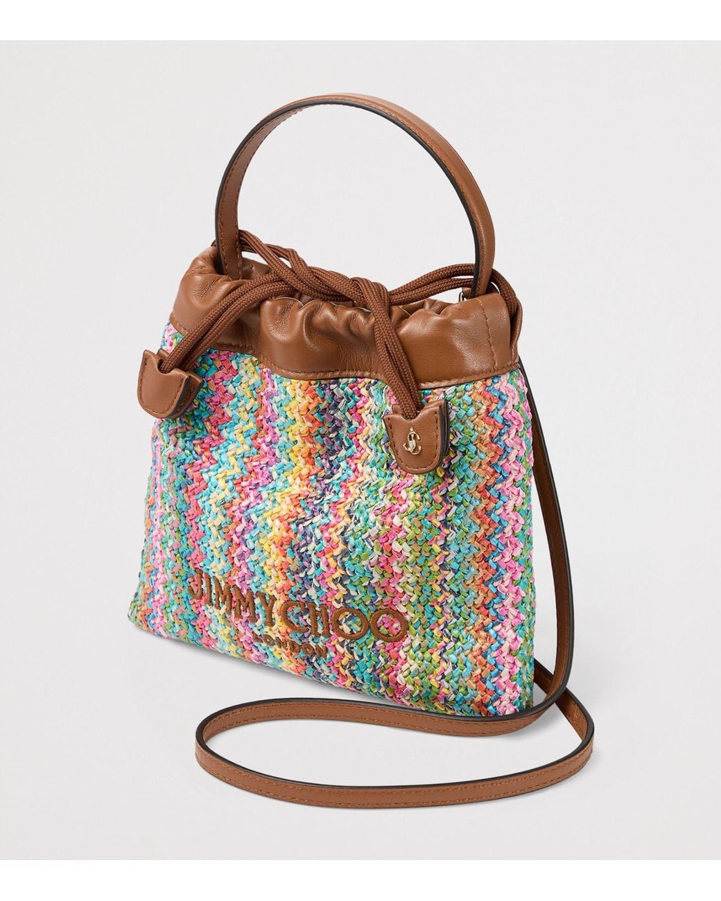 Jimmy Choo Blue Raffia Drawstring Pouch
