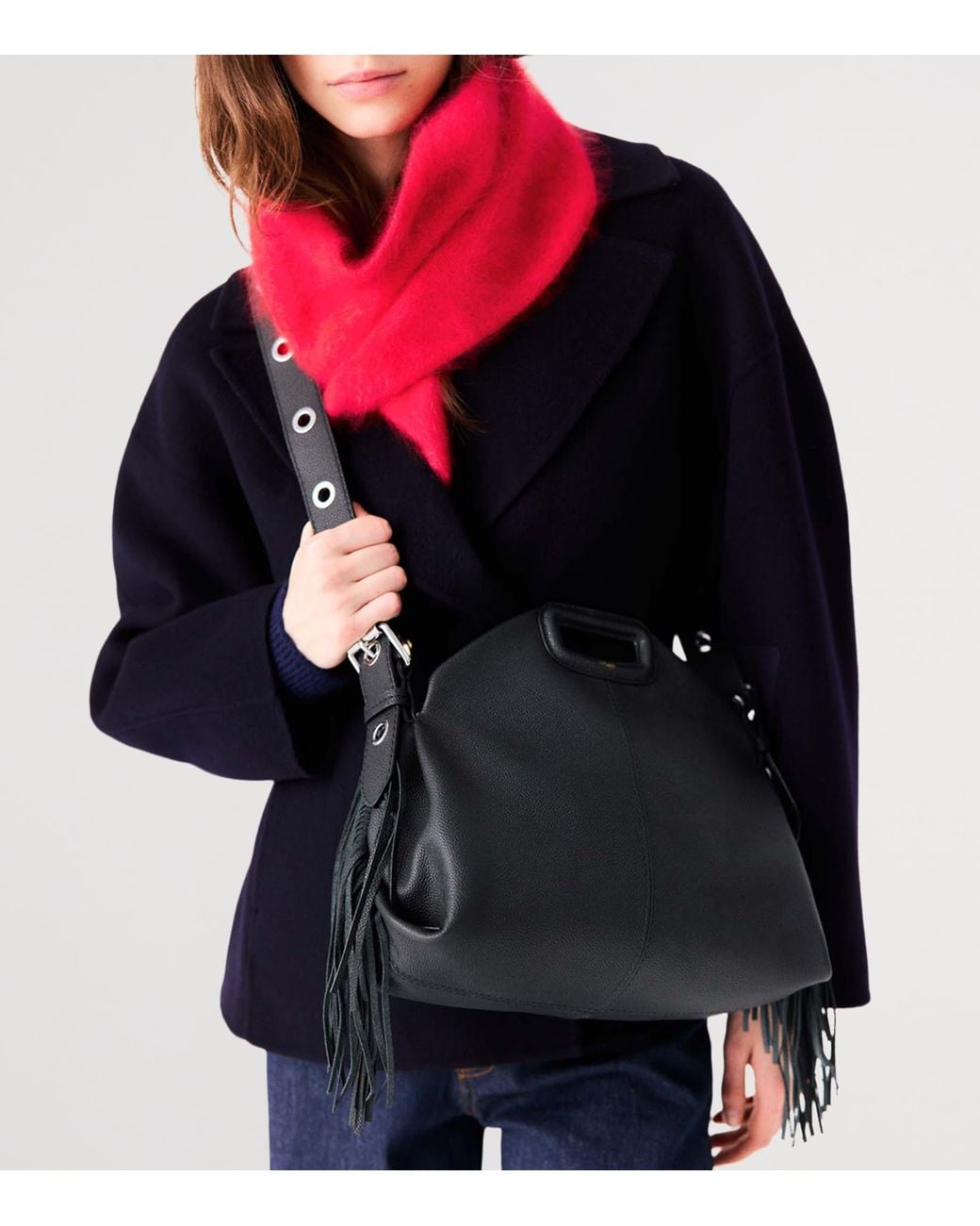 Maje Black Grained Leather Miss M Shoulder Bag