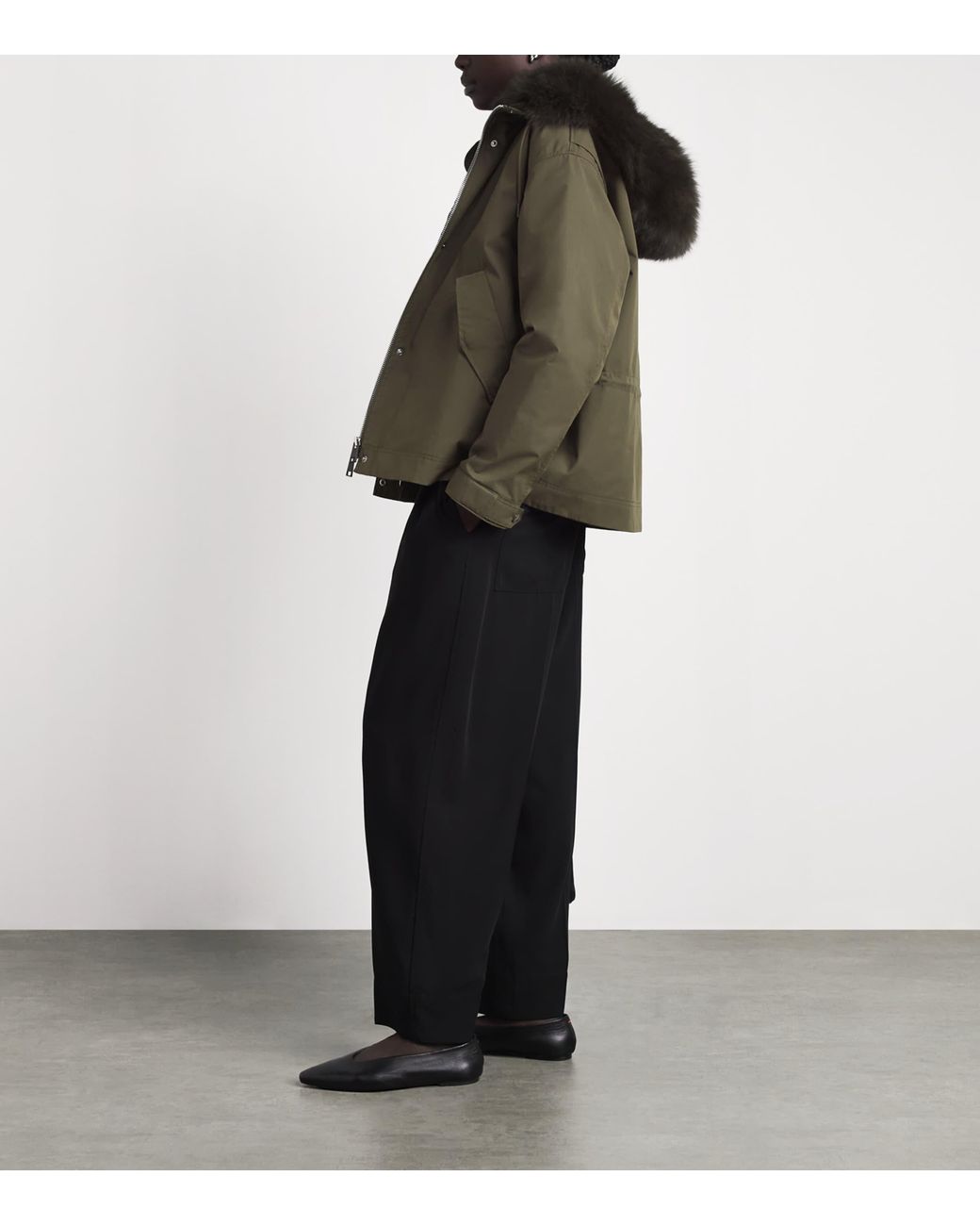 Yves Salomon Green Down Fur-Trim Technical Parka Coat