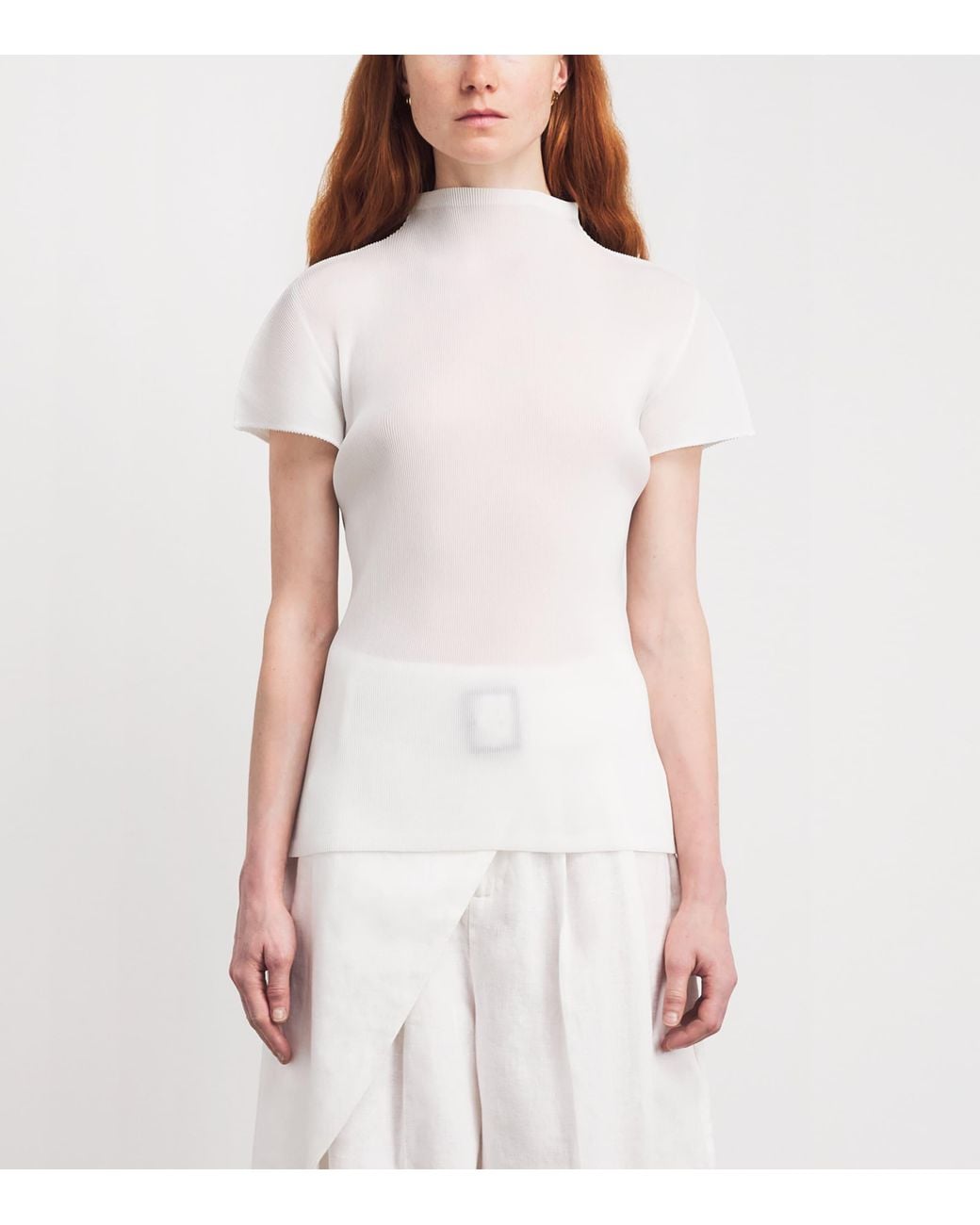 Pleats Please Issey Miyake High-Neck Mist Basics T-Shirt in White