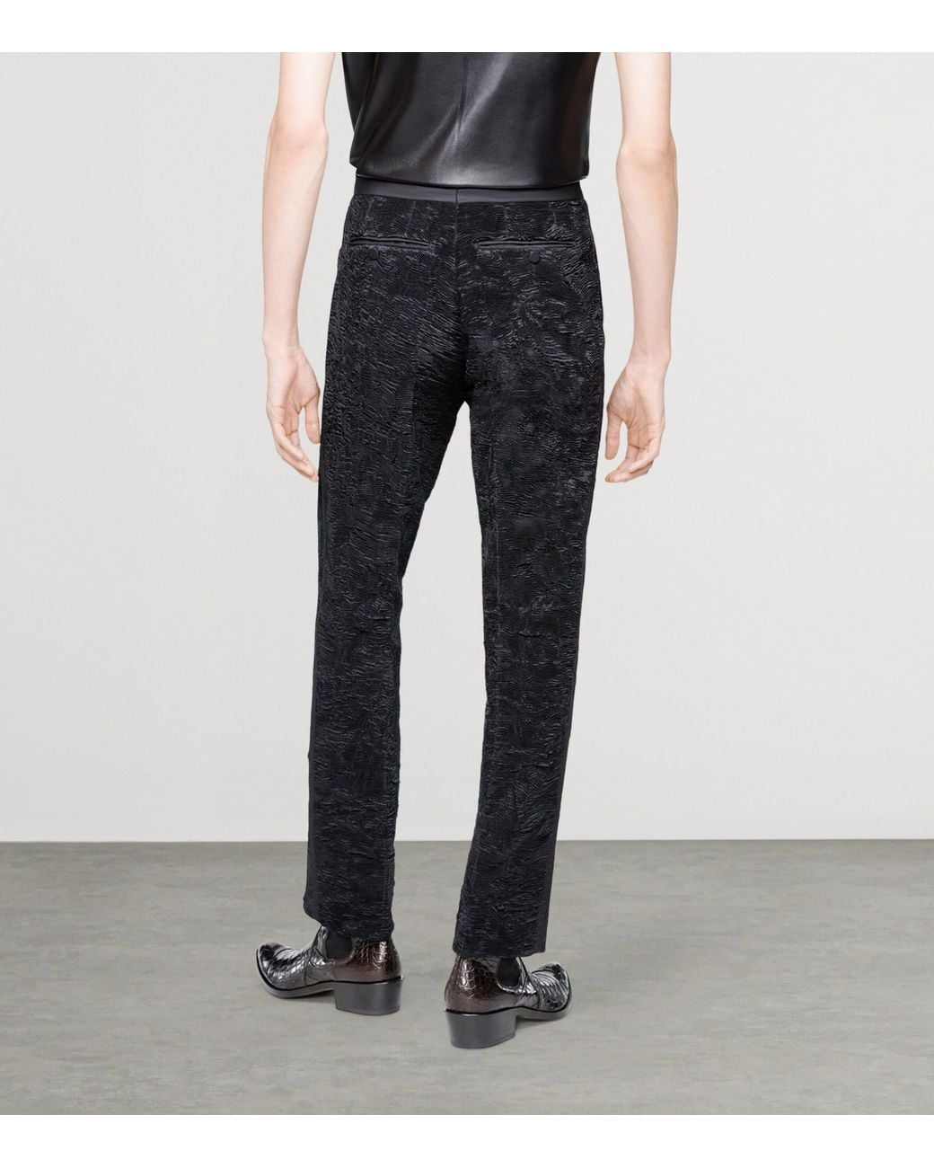 Tom Ford Black Silk Plissé Straight Trousers for men