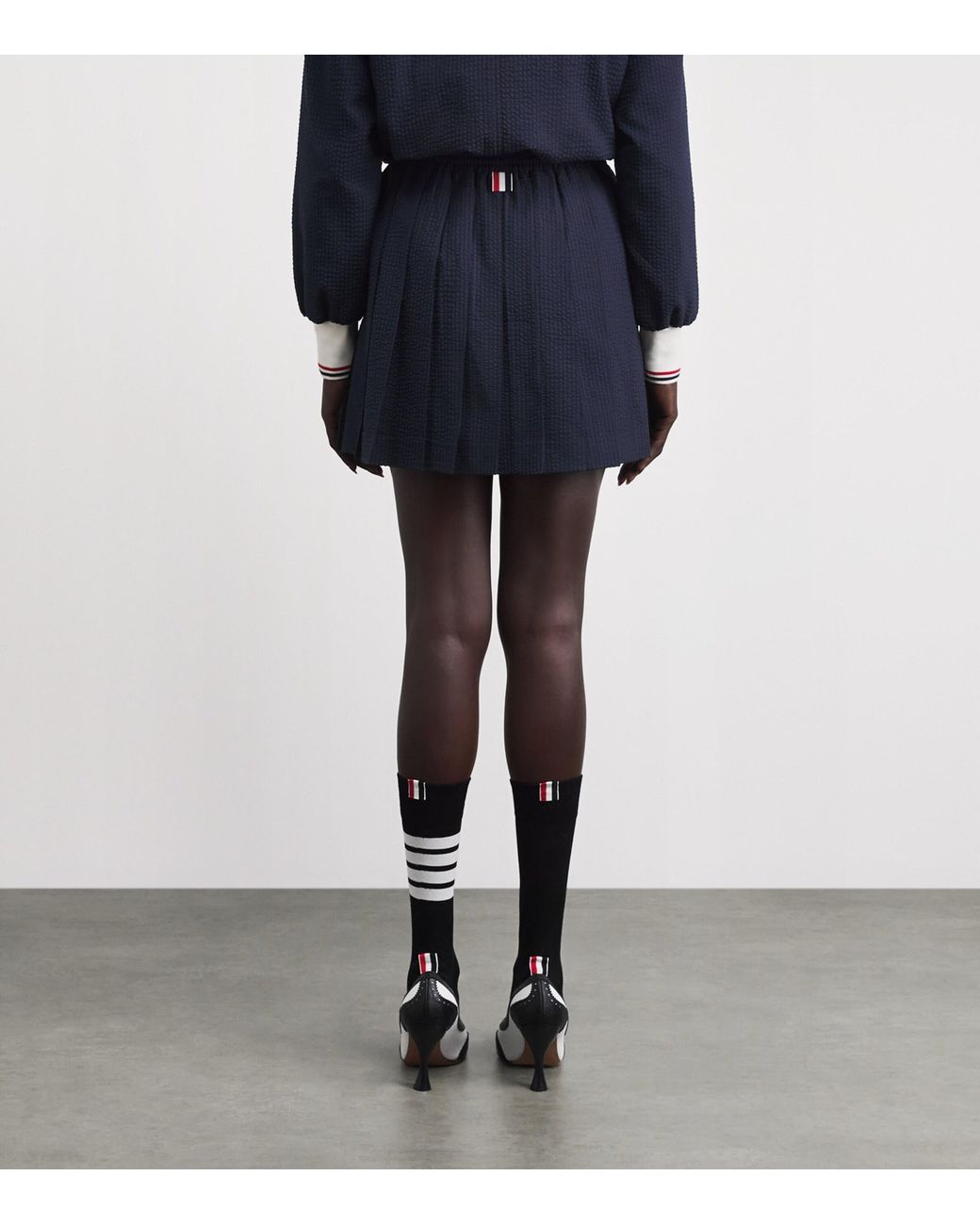 Thom Browne Blue Wool Seersucker Pleated Mini Skirt