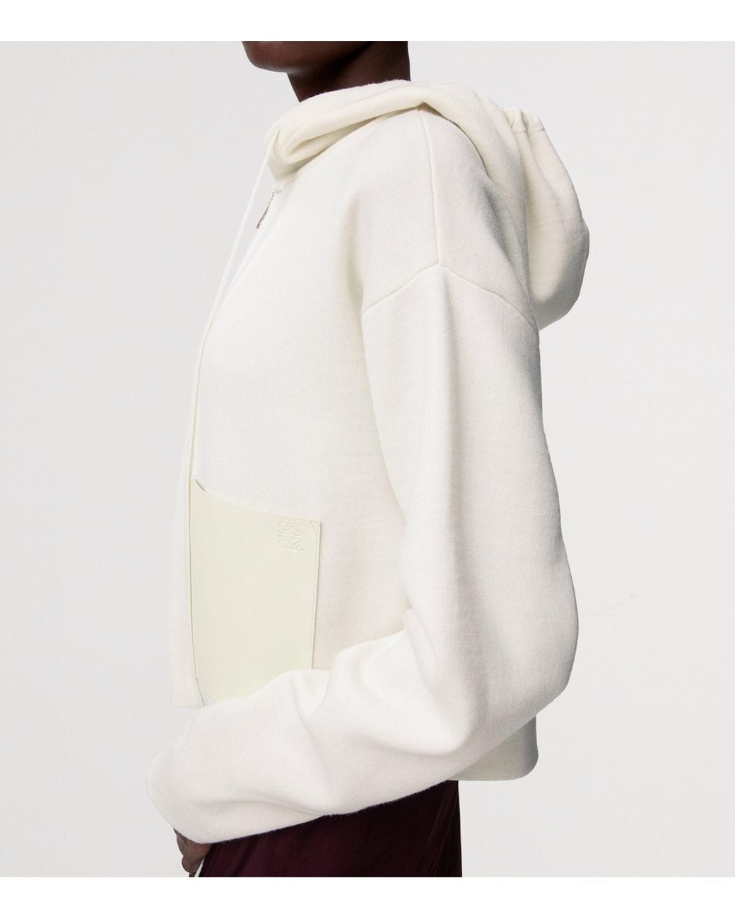 Loewe White Wool Leather-Pocket Hoodie