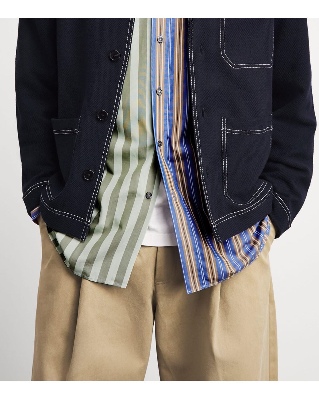 Paul Smith Blue Cotton Stripe Mix Up Shirt for men