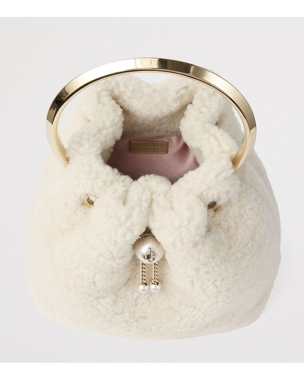 Jimmy Choo Natural Bon Bon Shearling Top-Handle Bag