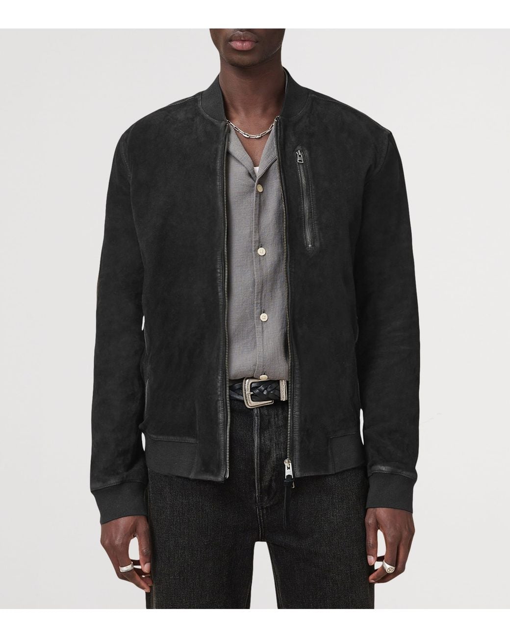 AllSaints Black Suede Kemble Bomber Jacket for men