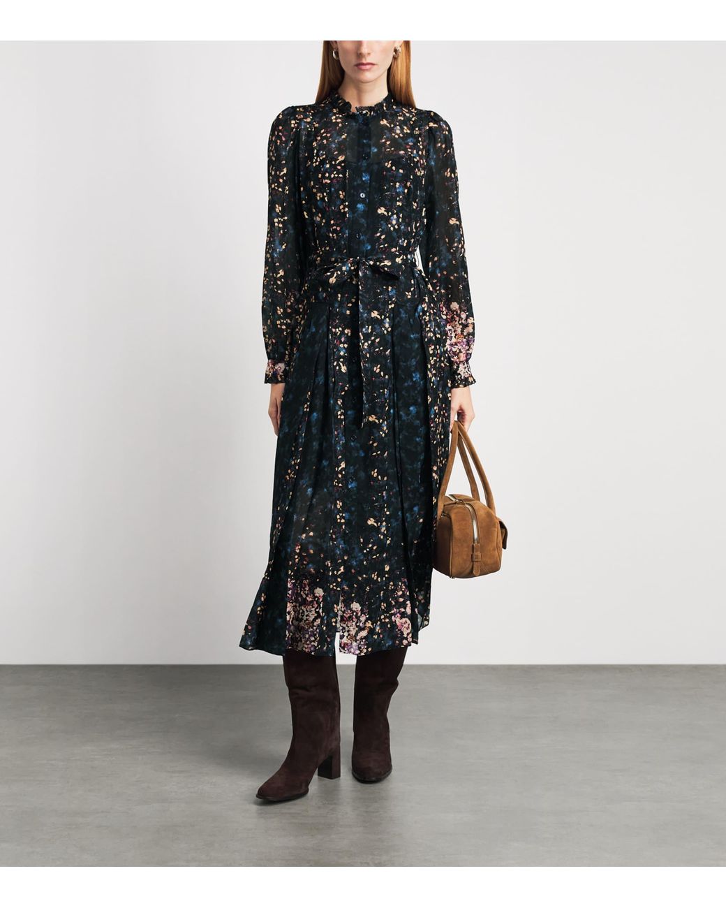Ulla Johnson Black Silk Floral Tessa Wrap Dress