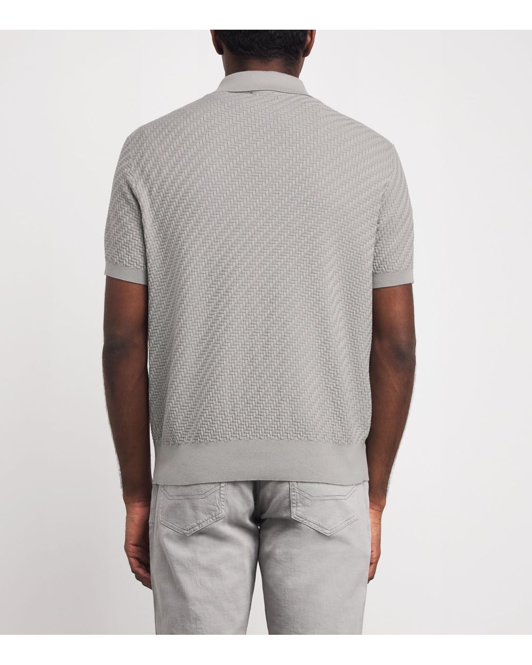 Brioni Gray Cotton-Silk-Cashmere Woven Polo Shirt for men