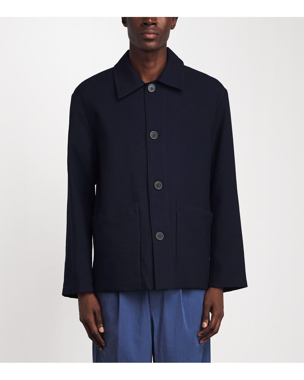 Sandro Blue Wool Worker Overshirt for men