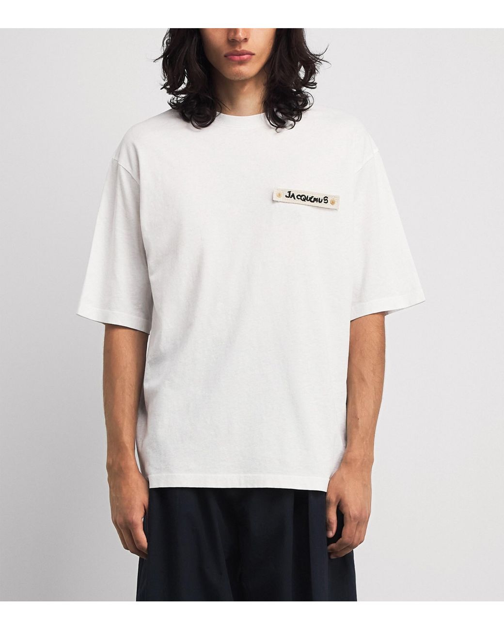 Jacquemus White Cotton Crochet Logo T-Shirt for men