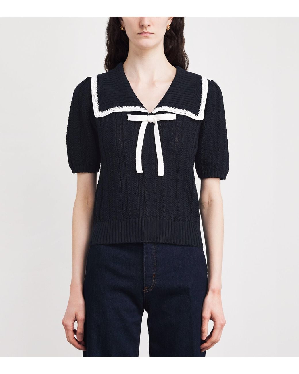 Rixo Black Cotton Pippa Knit Top