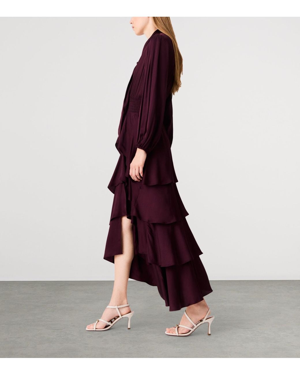 Maje Tiered Pussybow Midi Dress