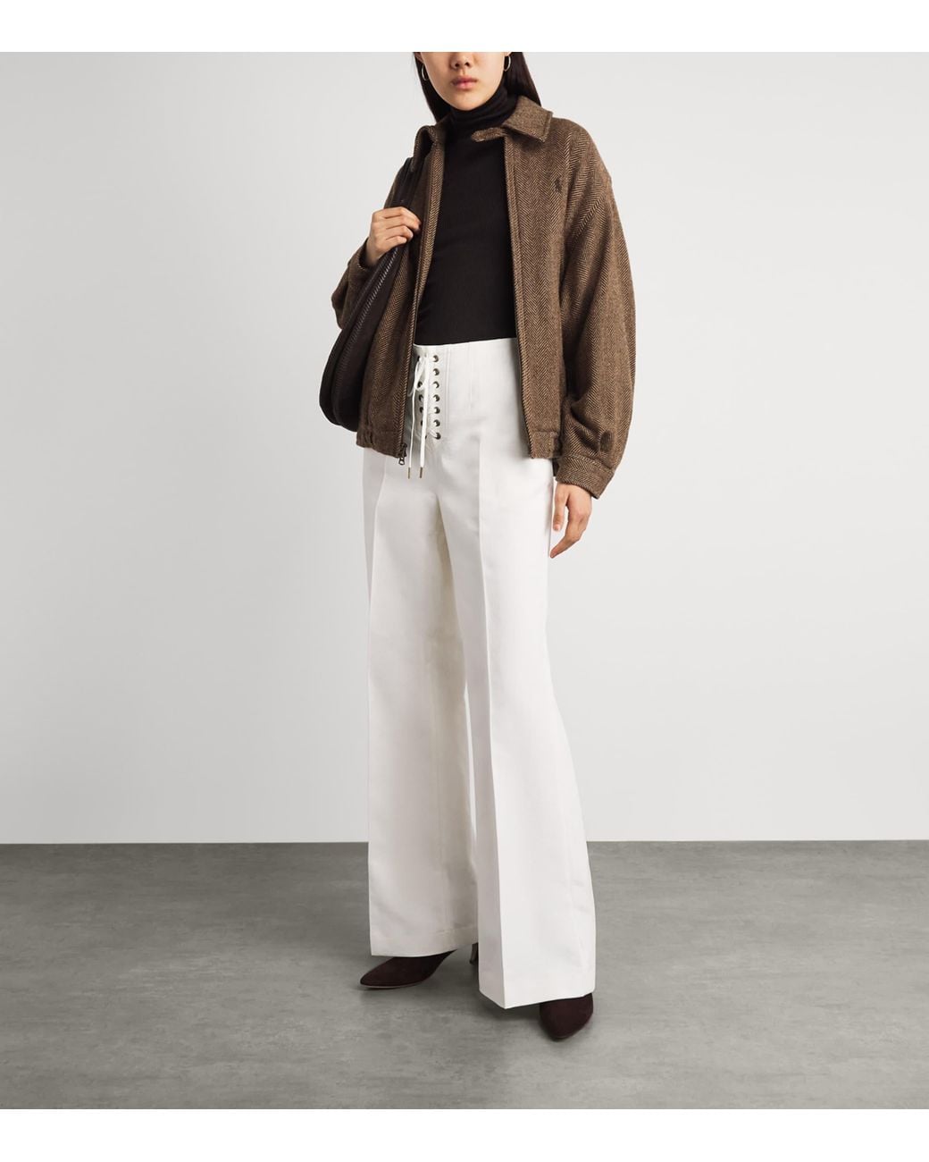 Polo Ralph Lauren Brown Wool Herringbone Bomber Jacket