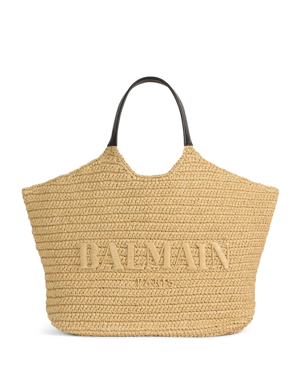 Balmain Natural Faux Raffia Logo Tote Bag