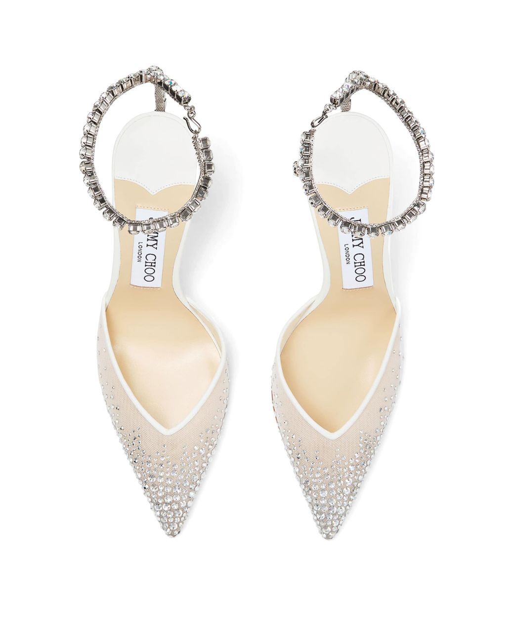 Jimmy Choo White Saeda 100 Rhinestone-Embellished Heels