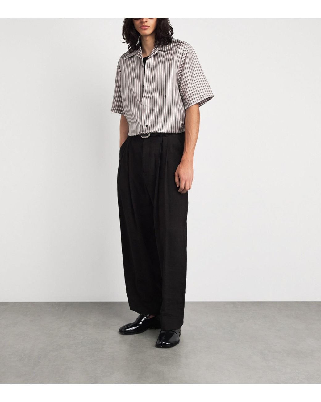 Amiri Gray Silk Stripe Script Shirt for men