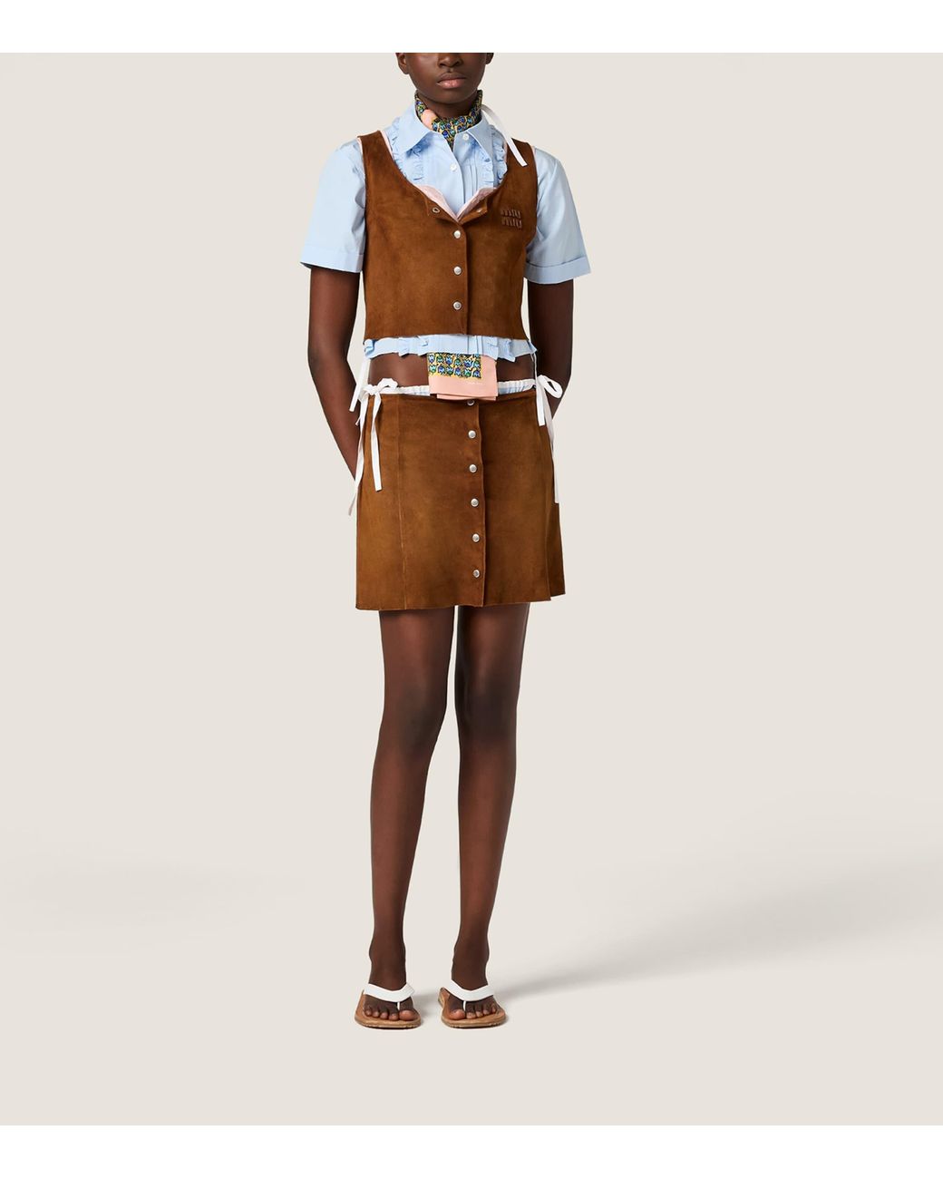 Miu Miu Blue Ruffled Short Sleeve Shirt