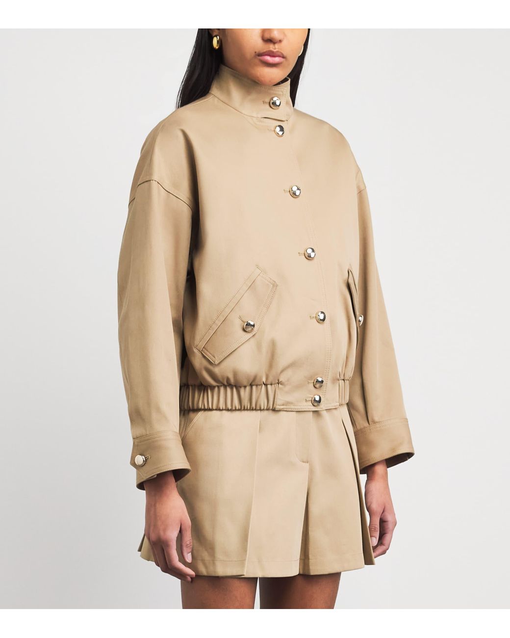 Maje Natural Cotton High-Neck Bomber Jacket