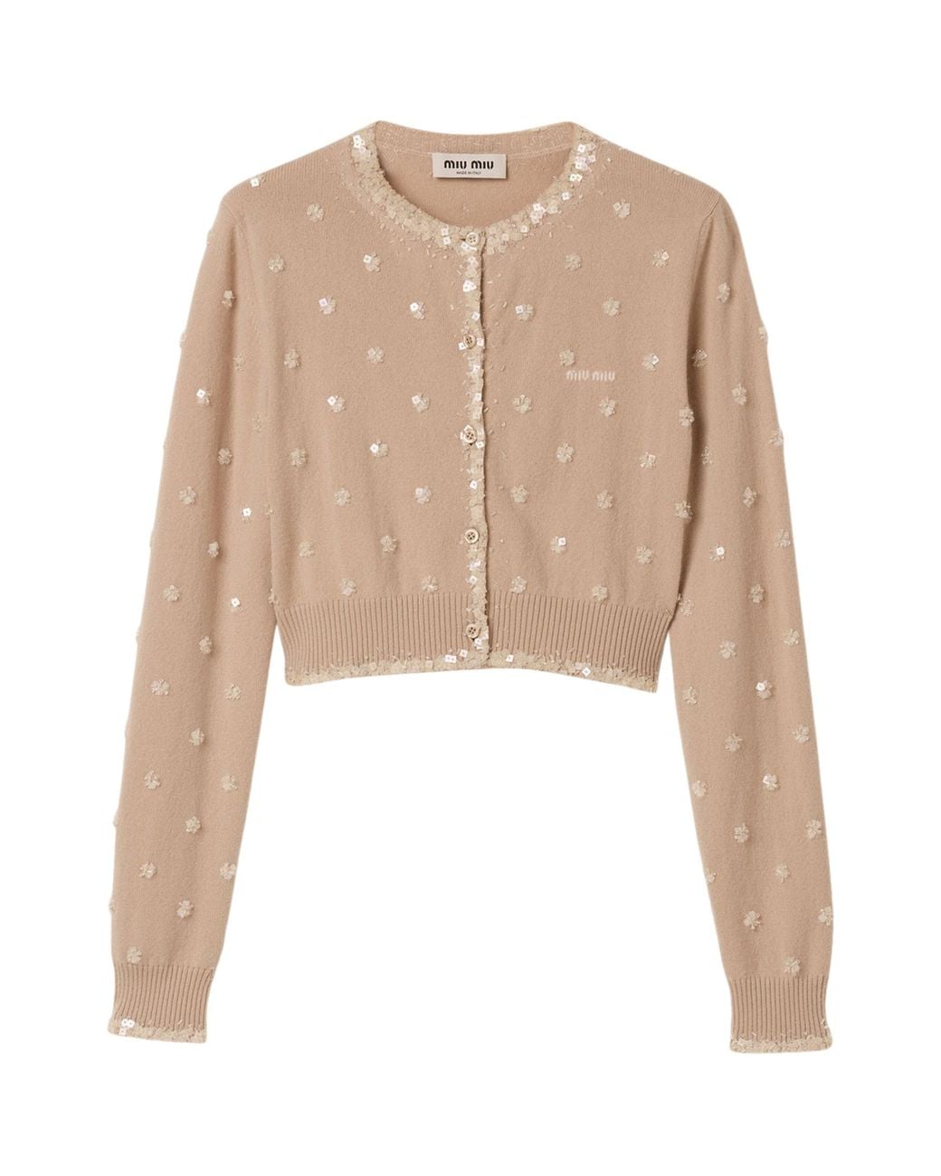 Miu Miu Natural Cashmere Embellished Cardigan