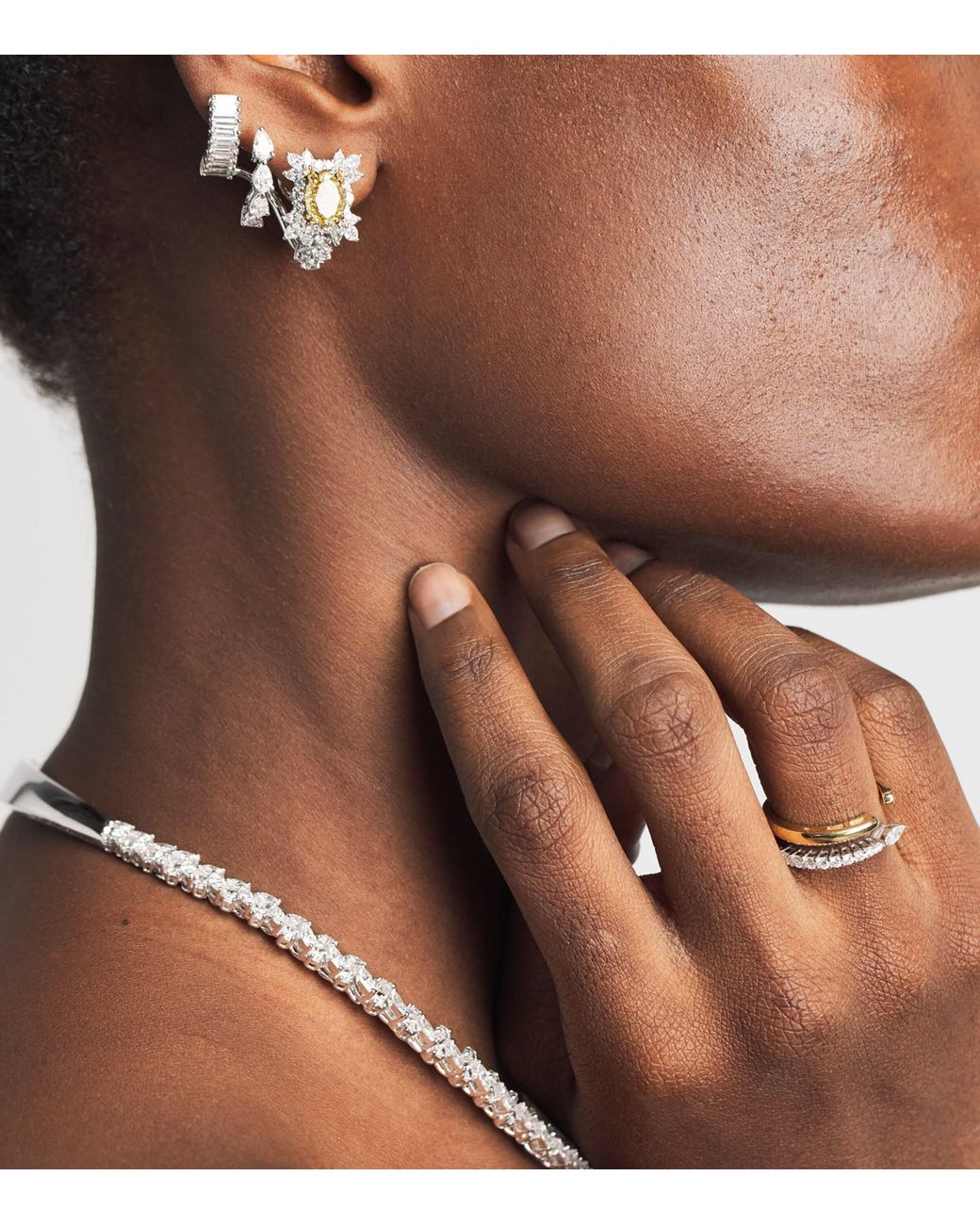 YEPREM Natural Mixed And Diamond Golden Strada Ring
