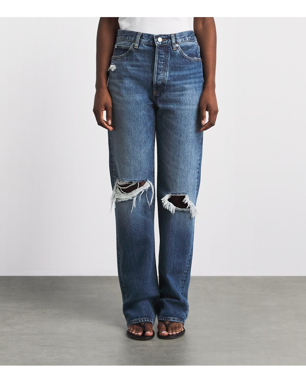 FRAME Blue Distressed The Vertical Straight Jeans