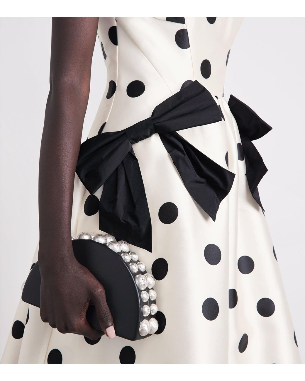 Rebecca Vallance White Satin Polka Dot Bacio Midi Dress
