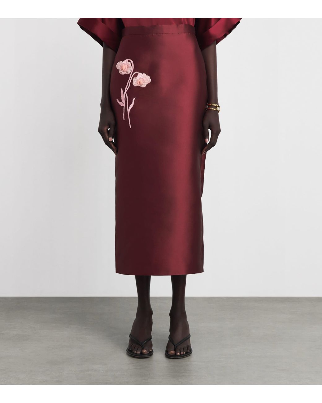 Erdem Mikado Embroidered Midi Skirt