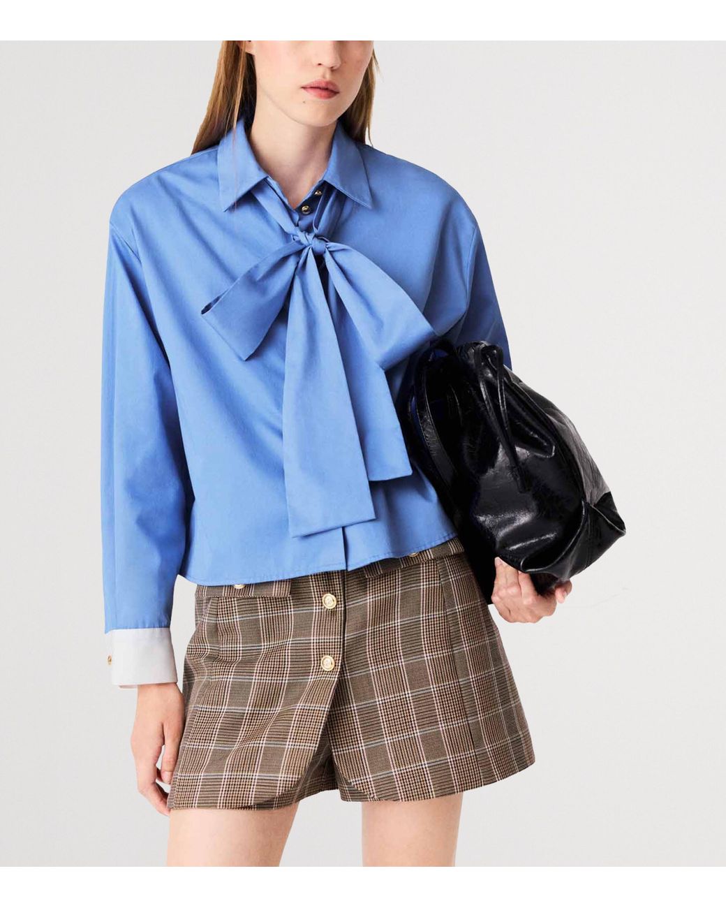 Maje Blue Cotton Pussybow Shirt