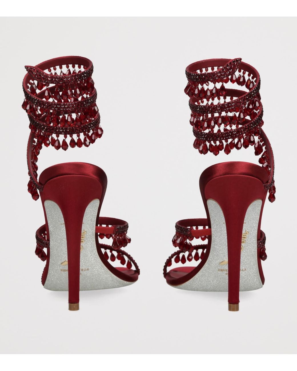 Rene Caovilla Red Satin Chandelier Heeled Sandals 105