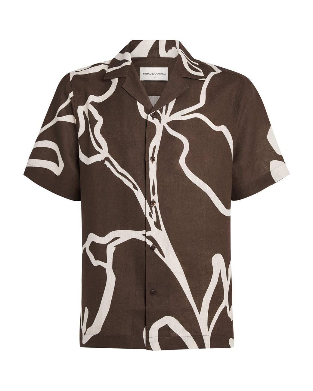 Frescobol Carioca Brown Linen Floral Roberto Shirt for men