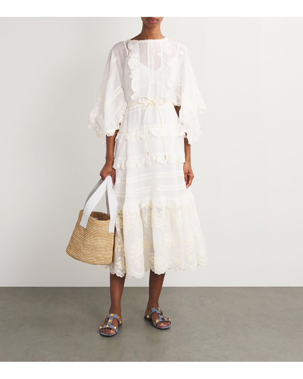 Zimmermann Embroidered Acacia Midi Dress in White | Lyst