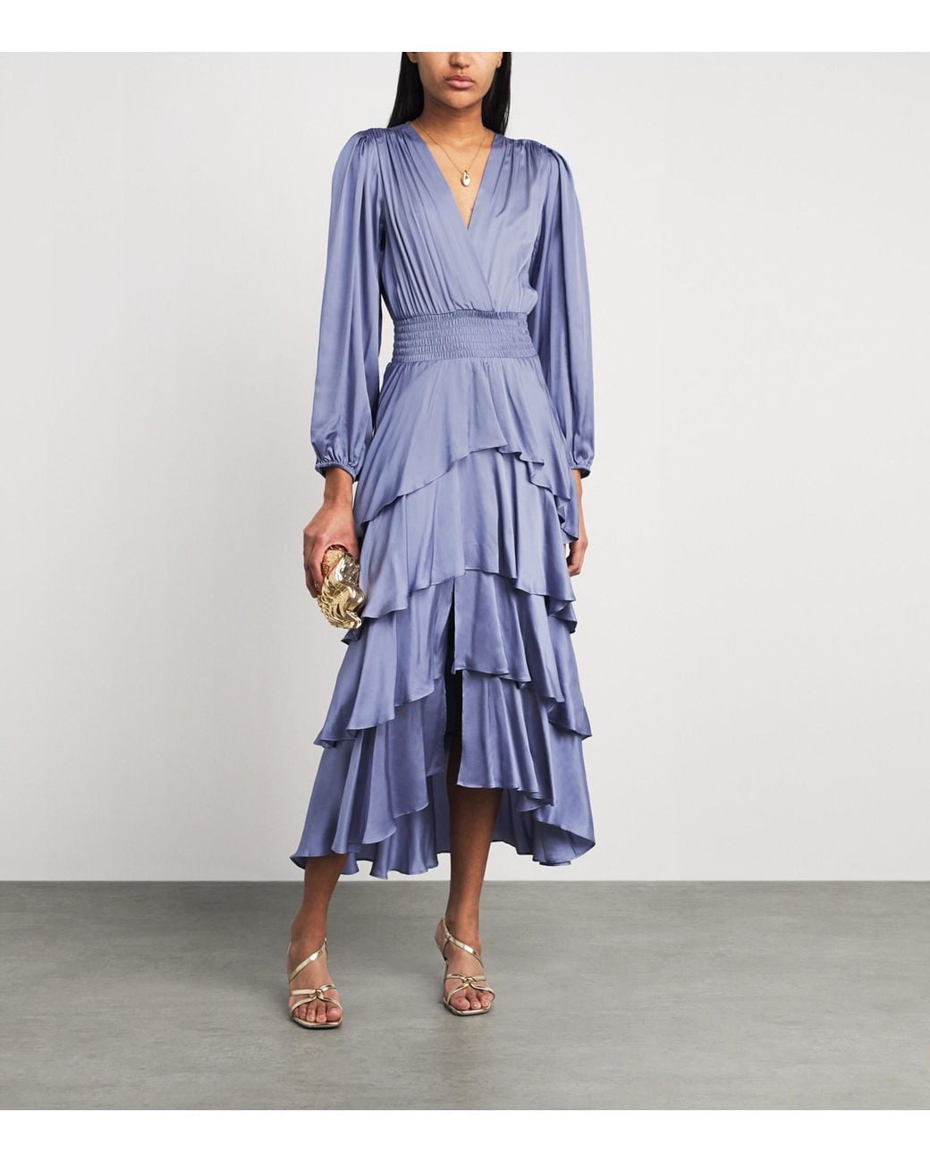 Maje Blue Ruffled Midi Dress