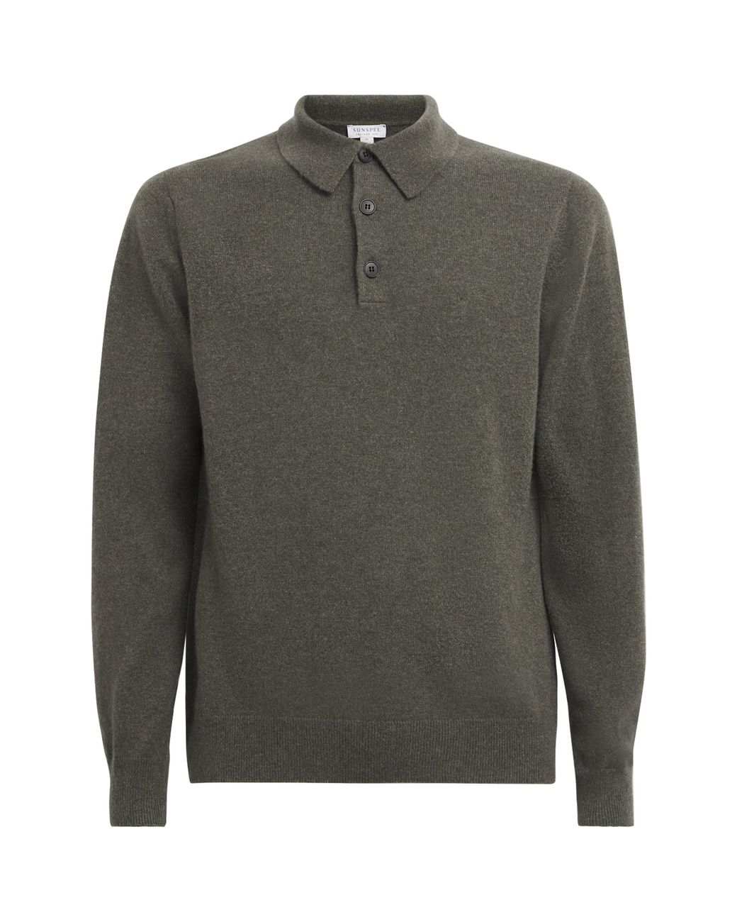 Sunspel Green Cashmere Long-Sleeve Polo Shirt for men