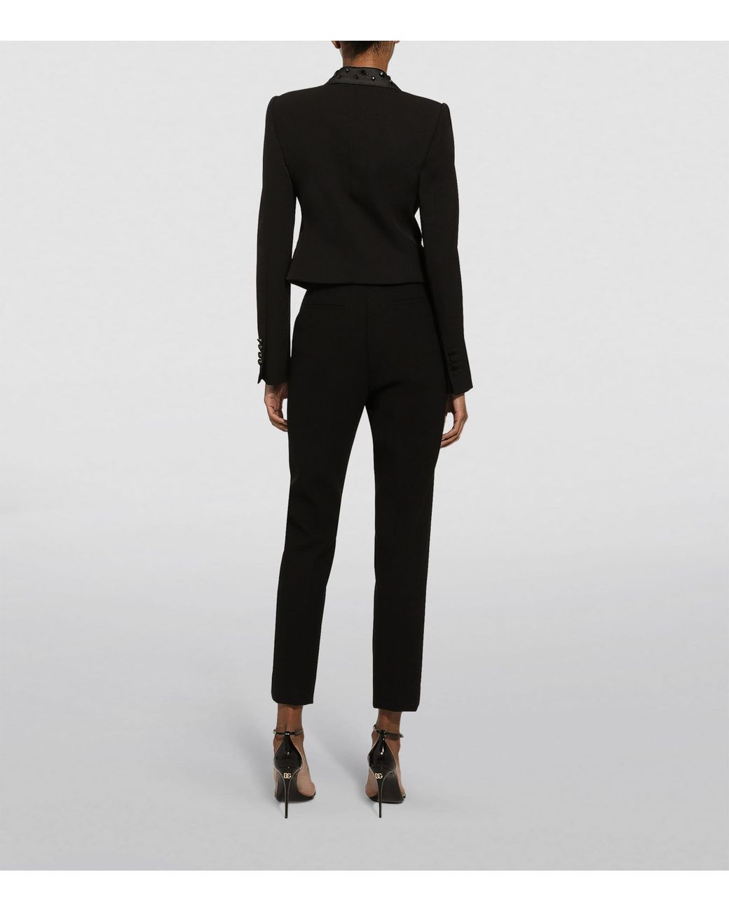 Dolce & Gabbana Black Virgin Wool-Blend Embellished Cropped Blazer