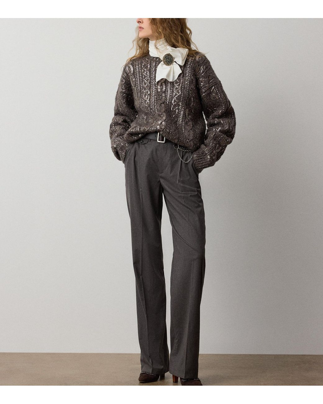 Ralph Lauren Gray Wool-Blend Straight Trousers