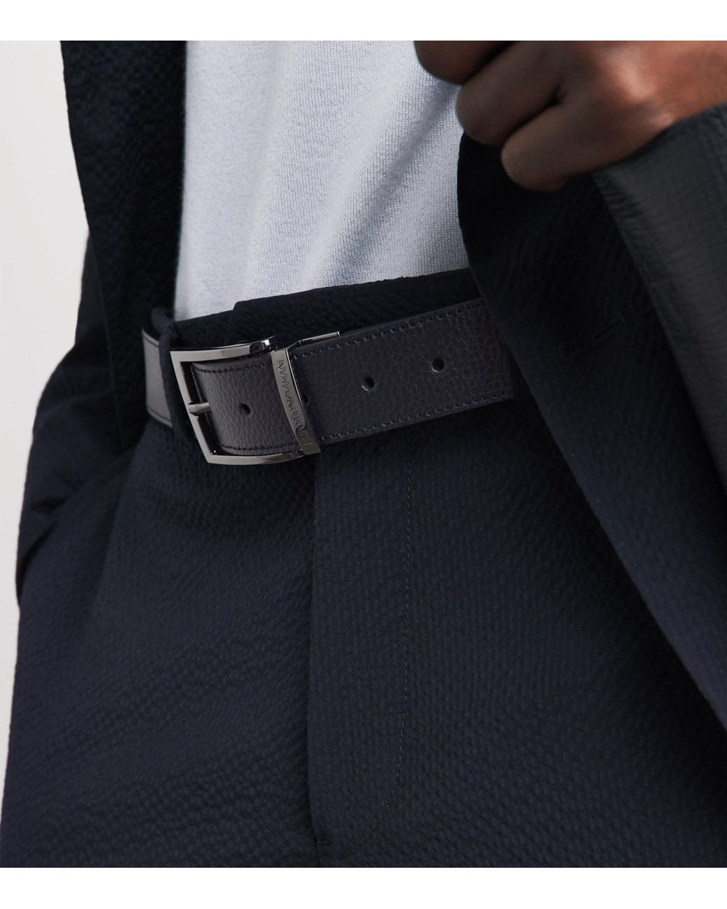 Emporio Armani Black Grained Leather Belt for men