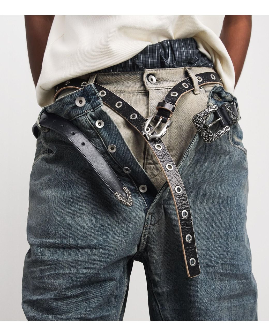 MOLEBO Black Leather Rose Buckle Western Belt for men