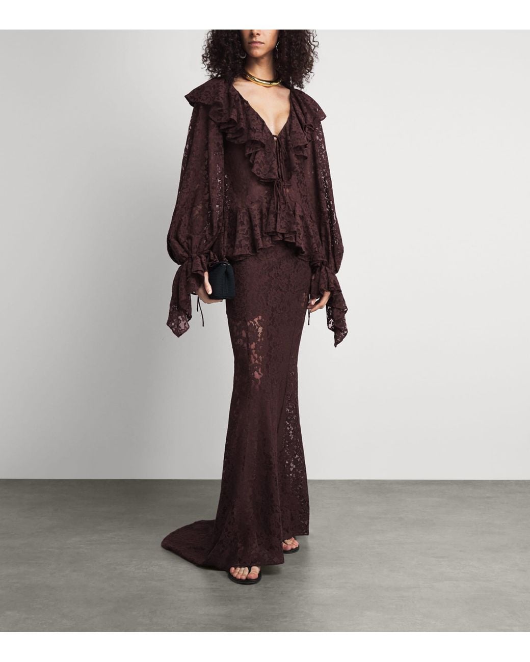 De La Vali Brown Lace Mija Blouse