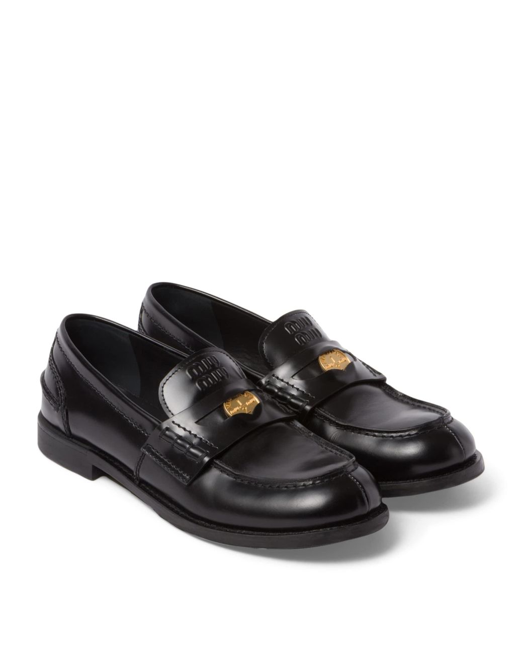 Miu Miu Black Brushed-Leather Embossed Loafers