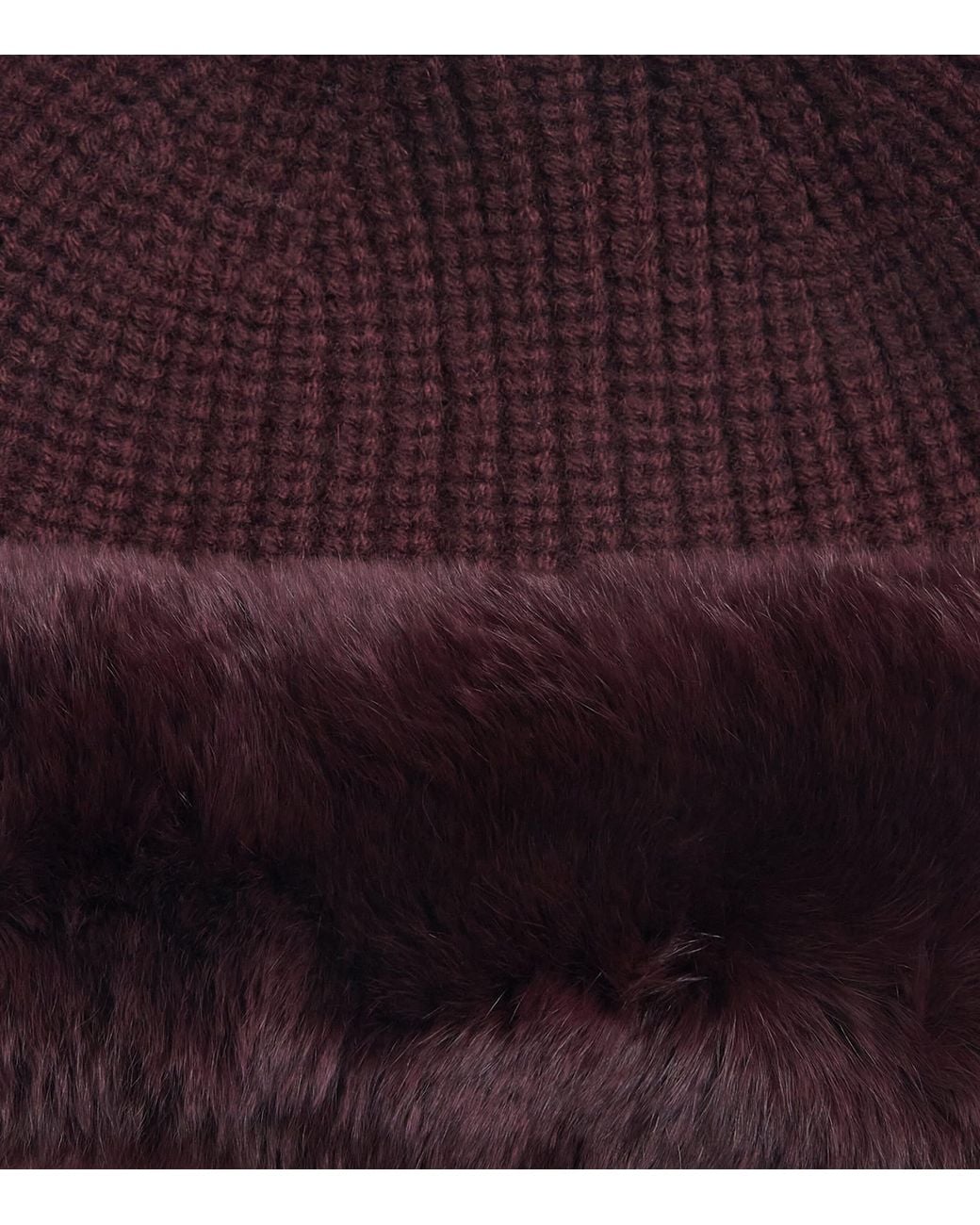Yves Salomon Red Wool-Cashmere Rabbit Fur Trim Beanie