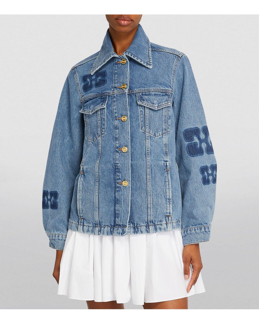 ★Ganni★ Gani logo patch denim jacket J1436 566 Ganni Patch Denim Jacket Blue | BSTN Store