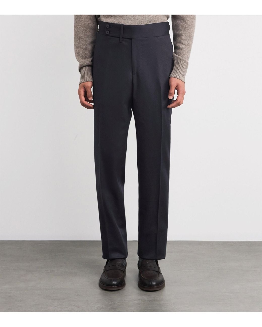 Isaia Blue Wool-Blend Casalnuovo Trousers for men