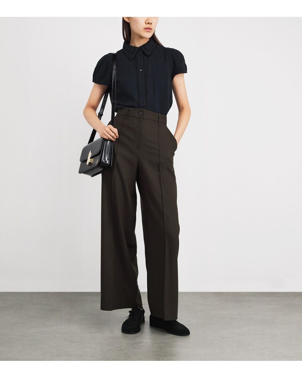 ME+EM Black Cotton Cheesecloth Blouse