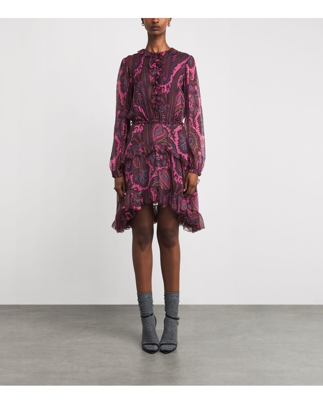 Etro Purple Silk Chiffon Paisley Mini Dress