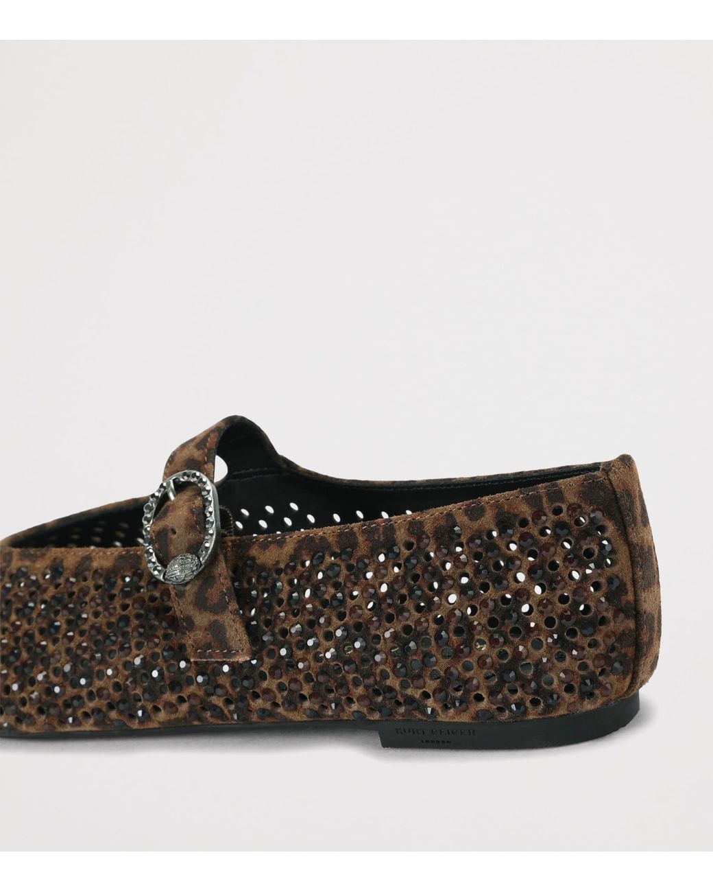 Kurt Geiger Brown Suede Embellished Mayfair Ballet Flats