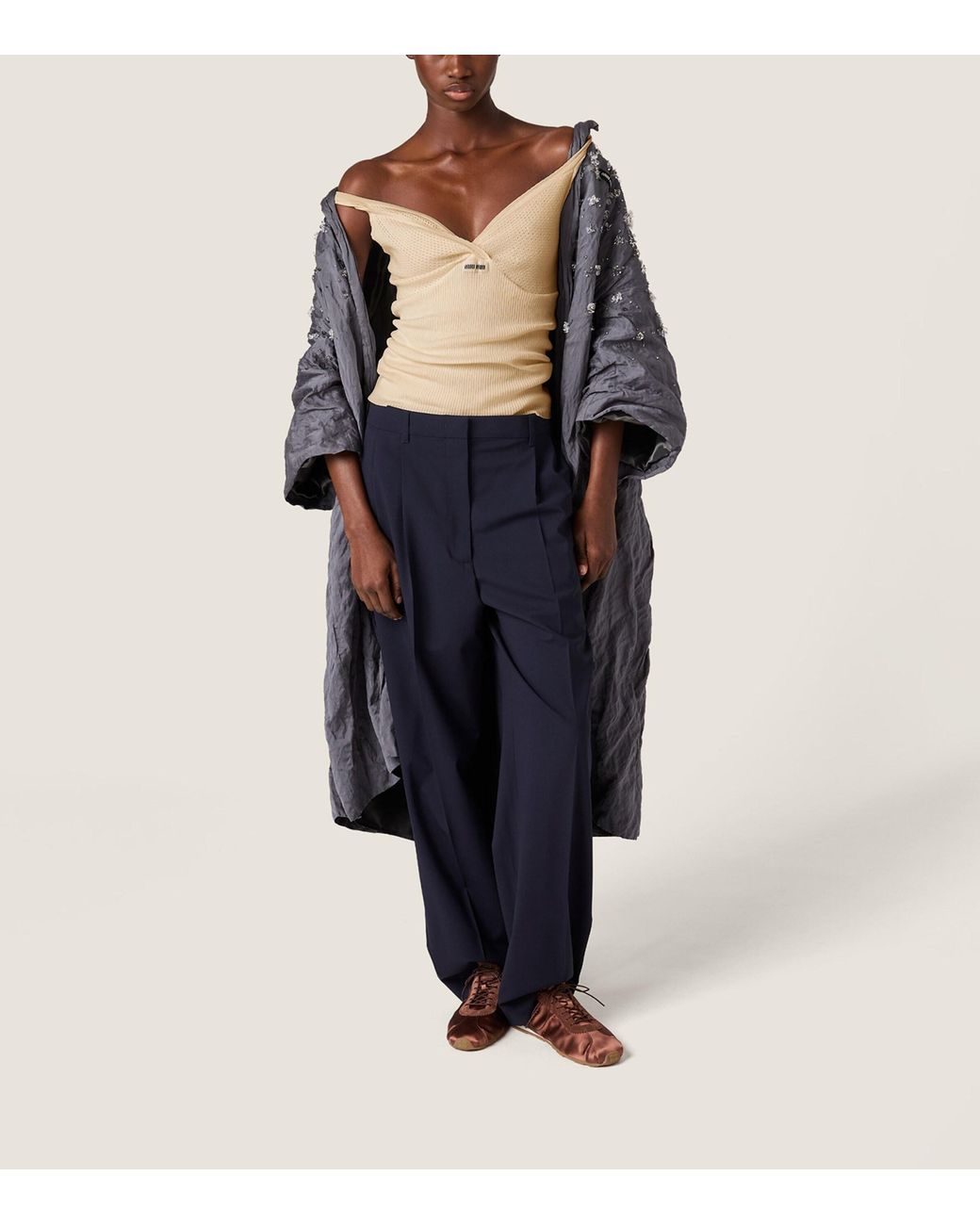 Miu Miu Blue Wool-Blend Tailored Trousers