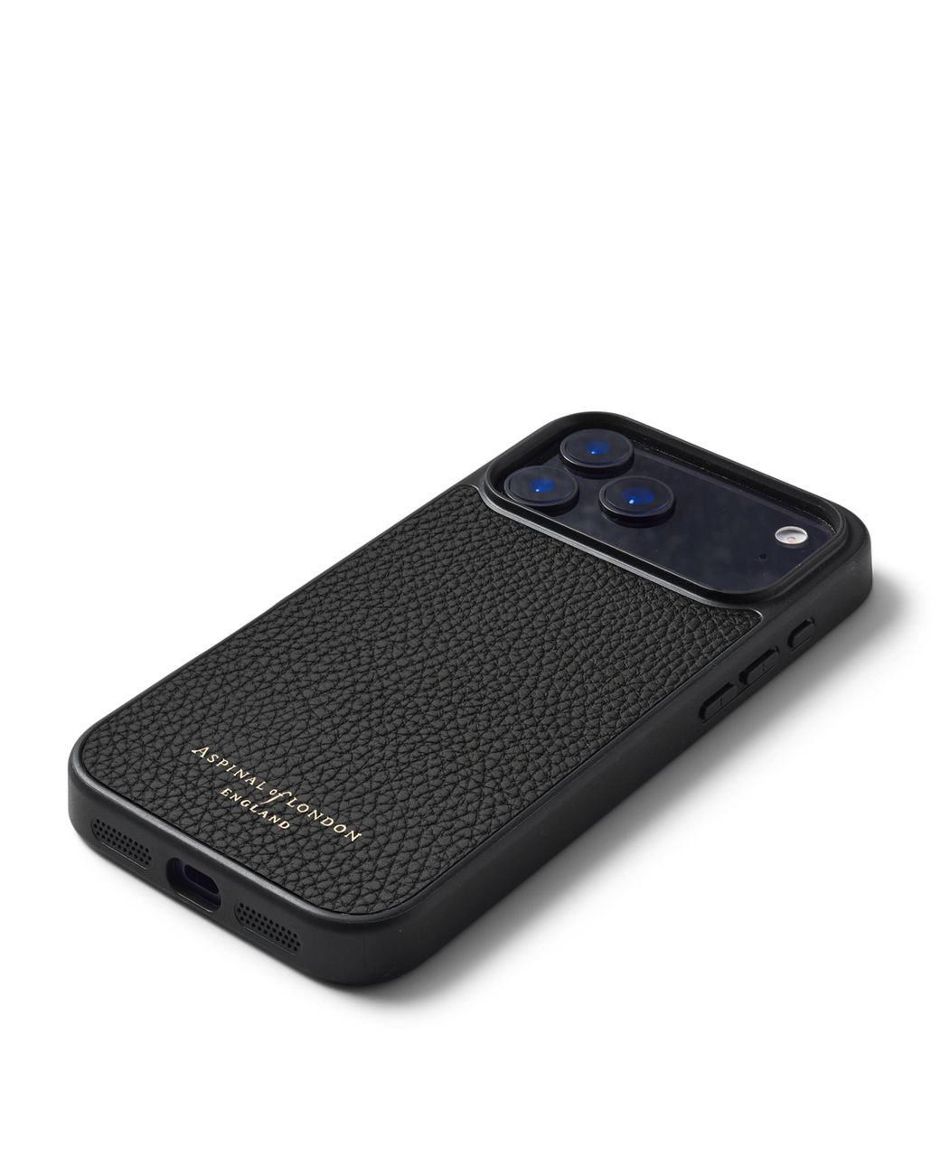 Aspinal Black Grained Leather Iphone 17 Pro Case
