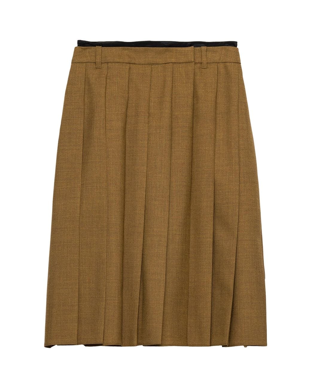 Prada Green Pleated Hopsack Midi Skirt