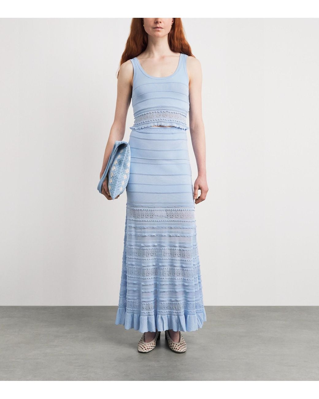 Sandro Blue Pointelle Maxi Skirt