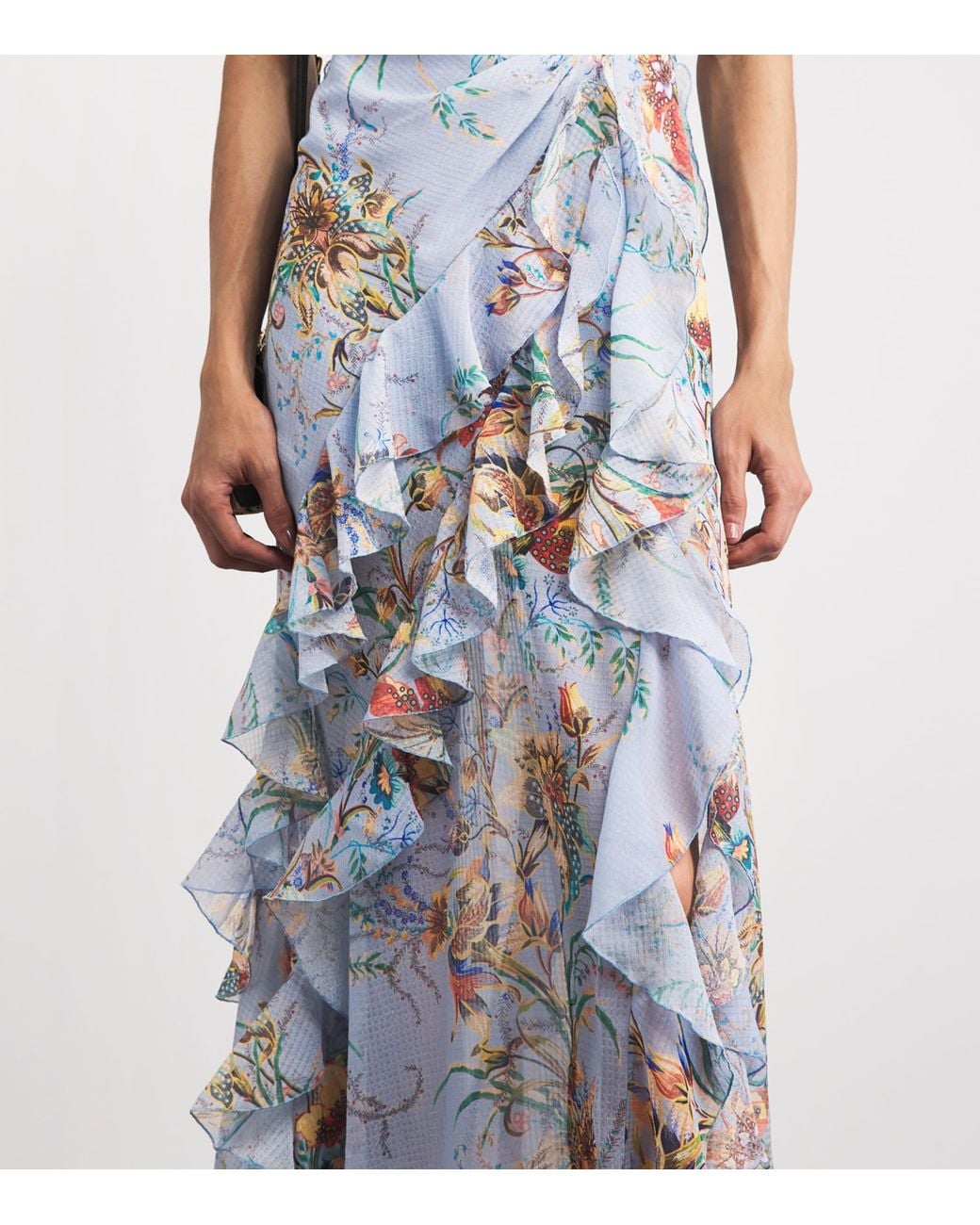 Etro Blue Ruffled Floral Maxi Dress